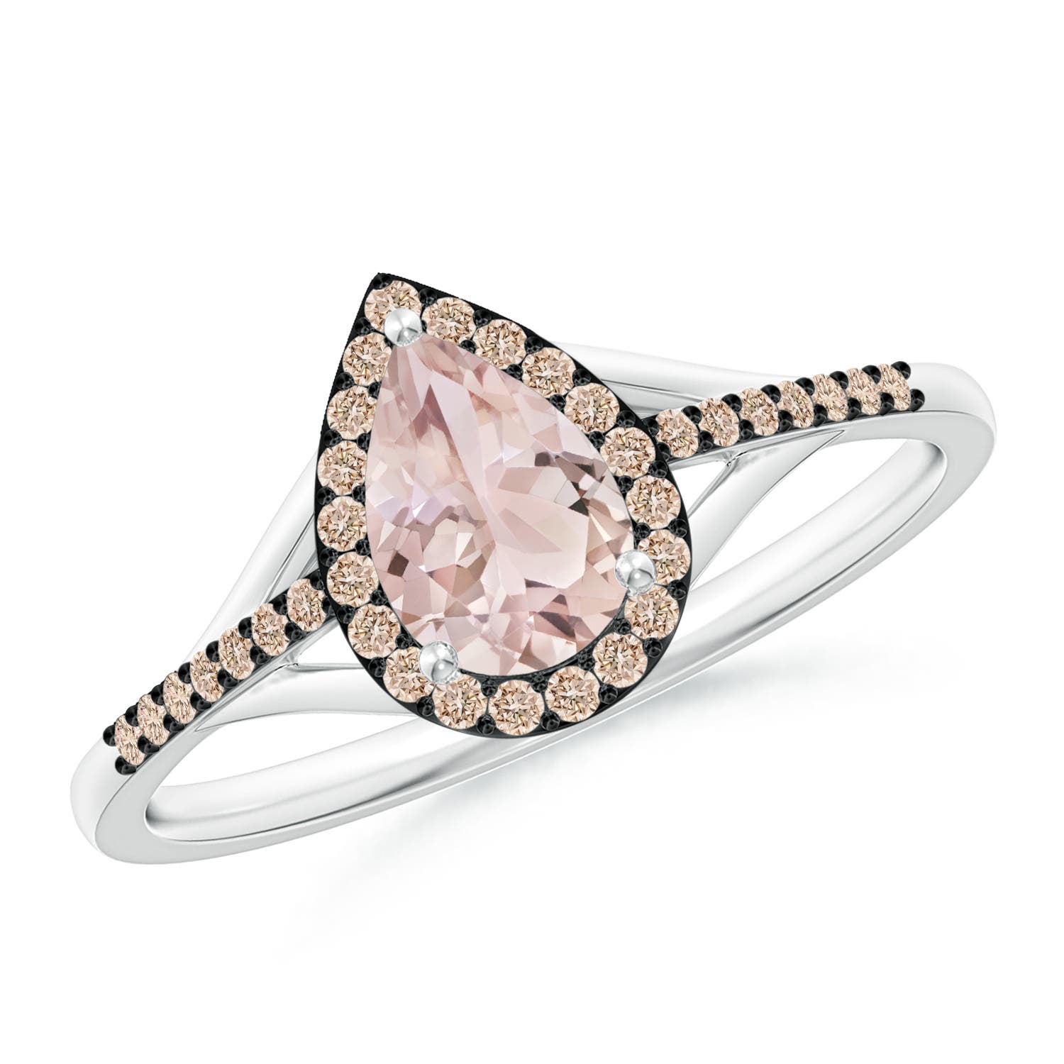 7x5mm A Pear-Shaped Morganite Ring with Coffee Diamond Halo in P950 Platinum