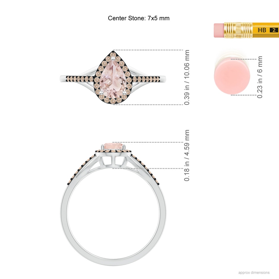 7x5mm A Pear-Shaped Morganite Ring with Coffee Diamond Halo in P950 Platinum ruler