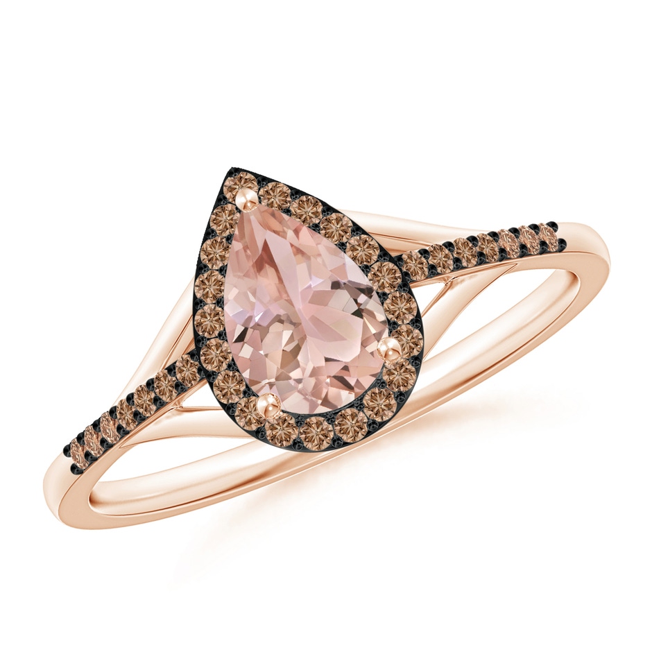 7x5mm AAA Pear-Shaped Morganite Ring with Coffee Diamond Halo in Rose Gold 