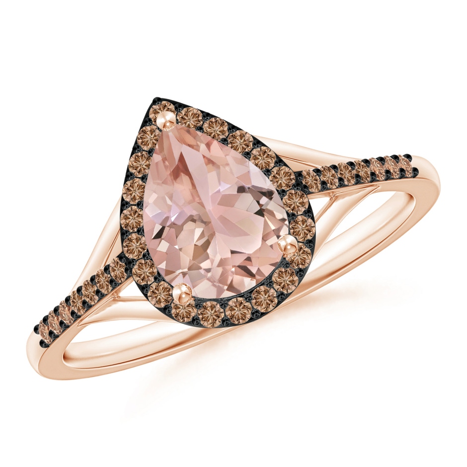 8x6mm AAA Pear-Shaped Morganite Ring with Coffee Diamond Halo in Rose Gold 