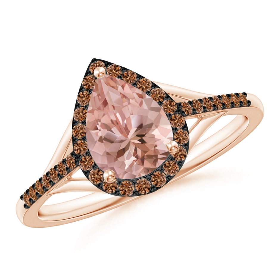 8x6mm AAAA Pear-Shaped Morganite Ring with Coffee Diamond Halo in Rose Gold 