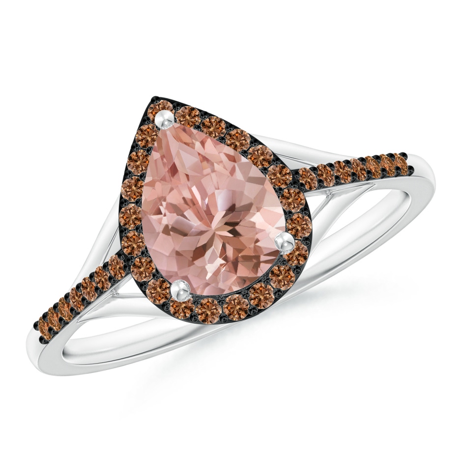 8x6mm AAAA Pear-Shaped Morganite Ring with Coffee Diamond Halo in White Gold 