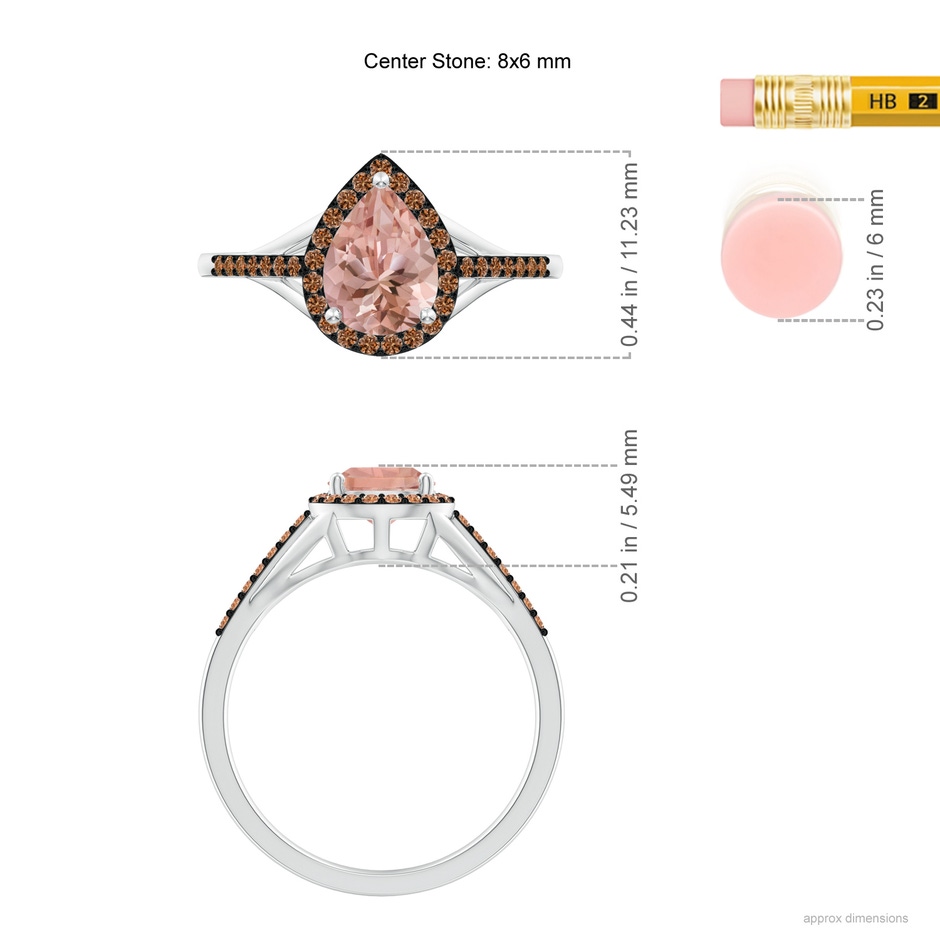 8x6mm AAAA Pear-Shaped Morganite Ring with Coffee Diamond Halo in White Gold ruler