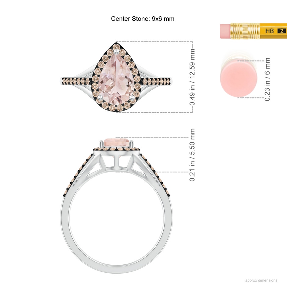 9x6mm A Pear-Shaped Morganite Ring with Coffee Diamond Halo in White Gold ruler