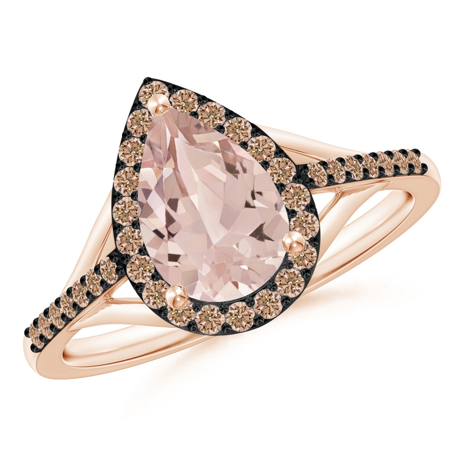 9x6mm AA Pear-Shaped Morganite Ring with Coffee Diamond Halo in Rose Gold 
