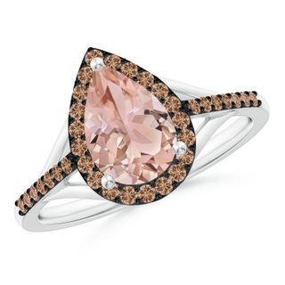 9x6mm AAA Pear-Shaped Morganite Ring with Coffee Diamond Halo in White Gold