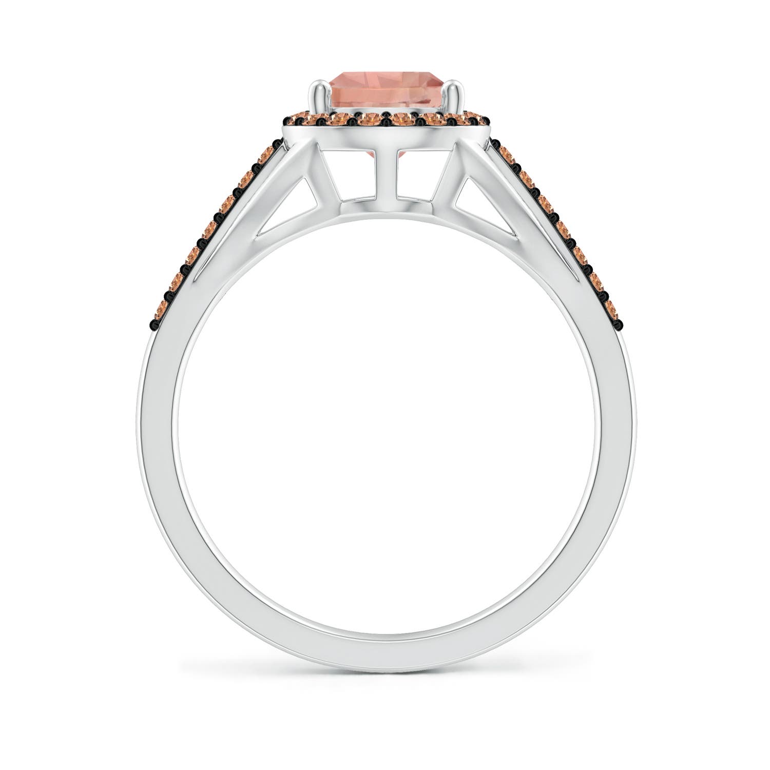 9x6mm AAAA Pear-Shaped Morganite Ring with Coffee Diamond Halo in P950 Platinum