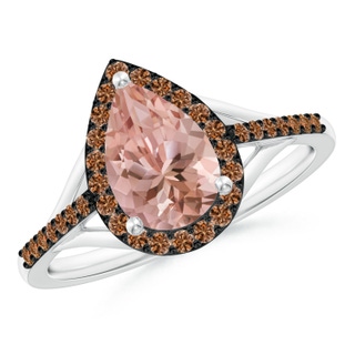 9x6mm AAAA Pear-Shaped Morganite Ring with Coffee Diamond Halo in White Gold