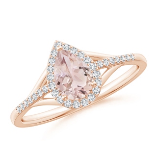 7x5mm A Pear-Shaped Morganite Ring with Diamond Halo in 10K Rose Gold