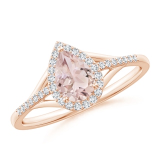 7x5mm A Pear-Shaped Morganite Ring with Diamond Halo in 9K Rose Gold