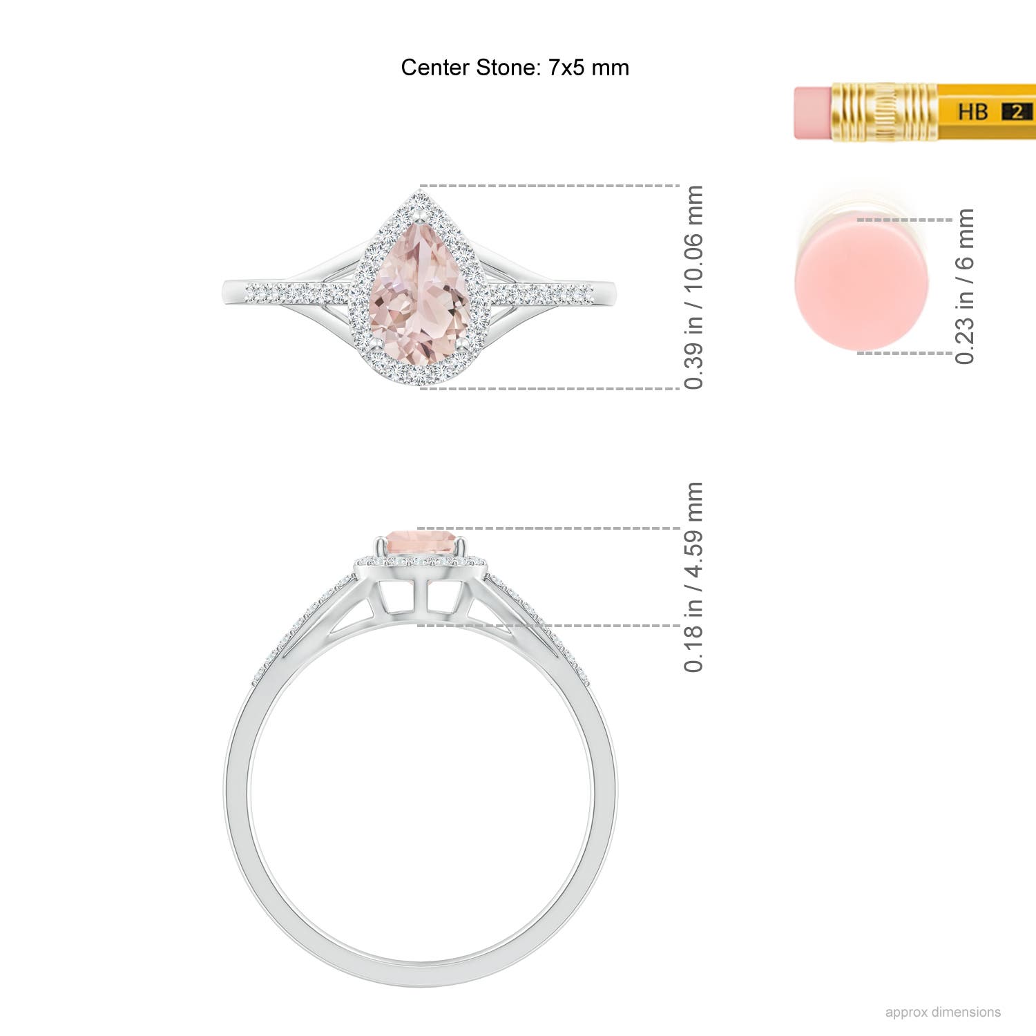7x5mm A Pear-Shaped Morganite Ring with Diamond Halo in P950 Platinum - ruler