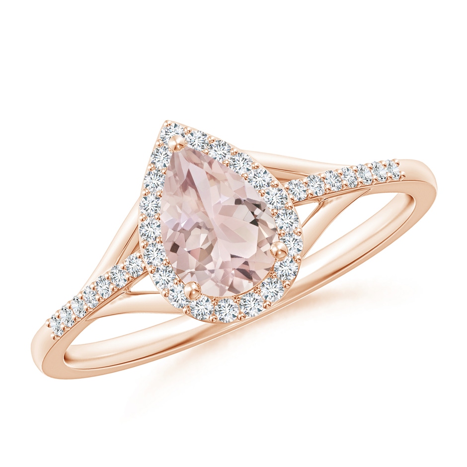 7x5mm A Pear-Shaped Morganite Ring with Diamond Halo in Rose Gold 