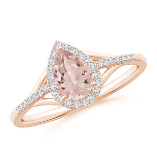 7x5mm AA Pear-Shaped Morganite Ring with Diamond Halo in 9K Rose Gold