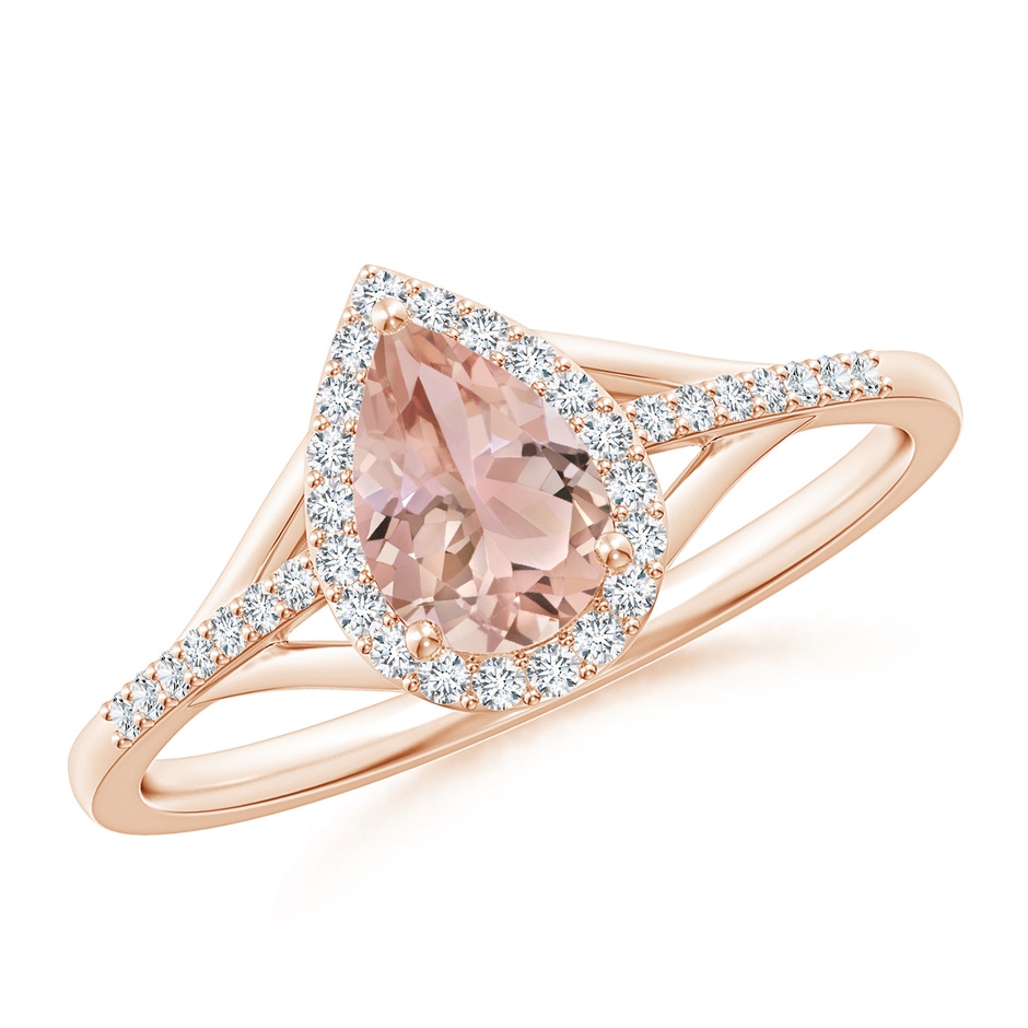 7x5mm AAA Pear-Shaped Morganite Ring with Diamond Halo in 9K Rose Gold 