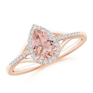 7x5mm AAA Pear-Shaped Morganite Ring with Diamond Halo in Rose Gold