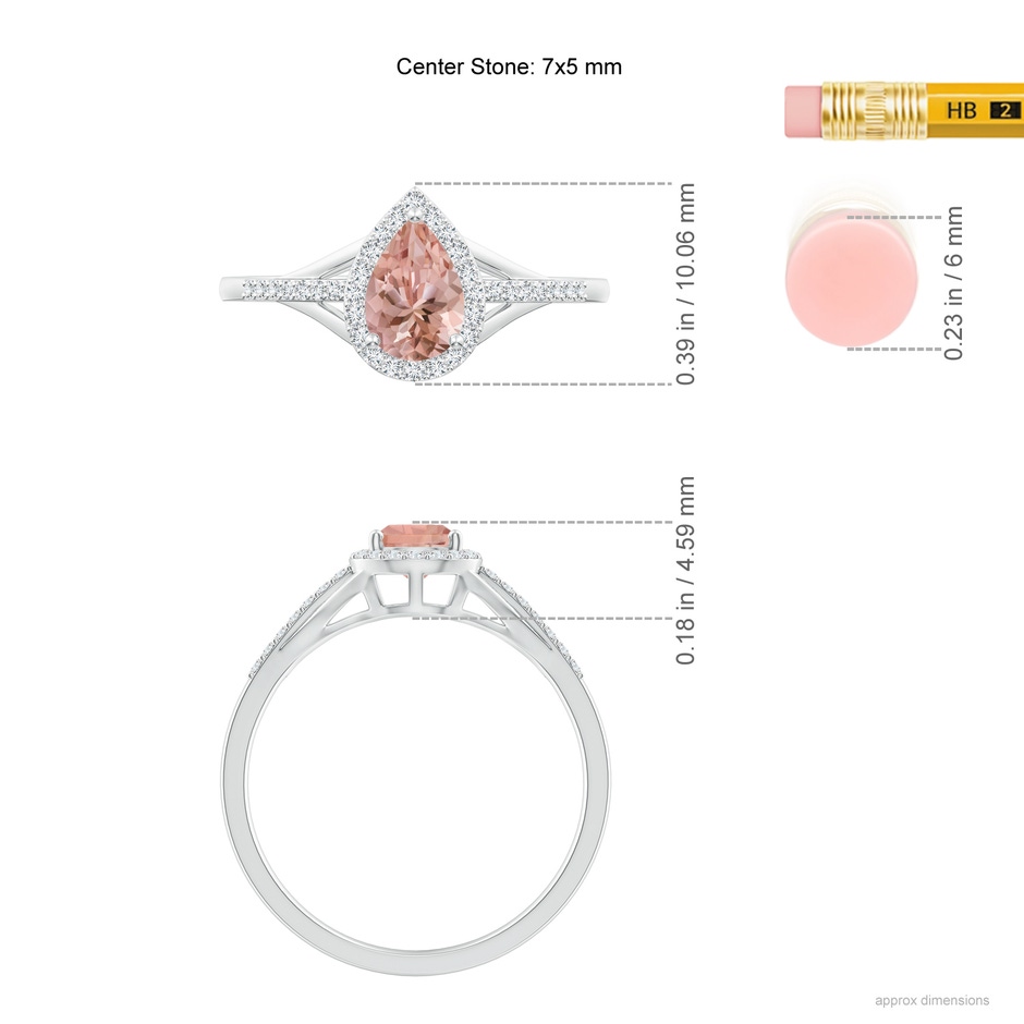 7x5mm AAAA Pear-Shaped Morganite Ring with Diamond Halo in P950 Platinum ruler