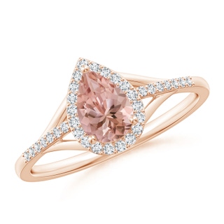 7x5mm AAAA Pear-Shaped Morganite Ring with Diamond Halo in Rose Gold