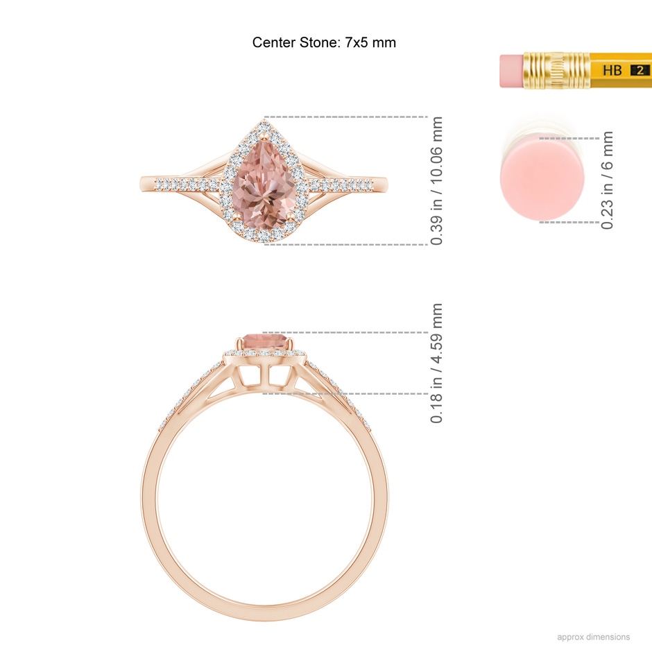 7x5mm AAAA Pear-Shaped Morganite Ring with Diamond Halo in Rose Gold ruler