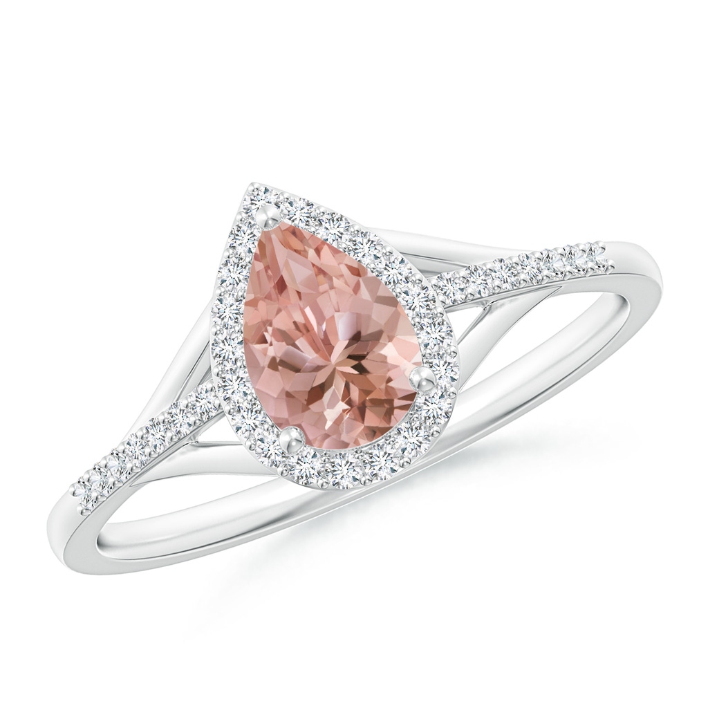 7x5mm AAAA Pear-Shaped Morganite Ring with Diamond Halo in White Gold