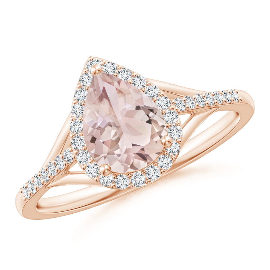 8x6mm A Pear-Shaped Morganite Ring with Diamond Halo in Rose Gold 