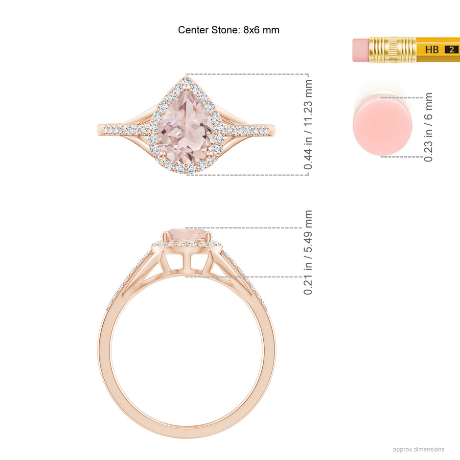 8x6mm A Pear-Shaped Morganite Ring with Diamond Halo in Rose Gold ruler