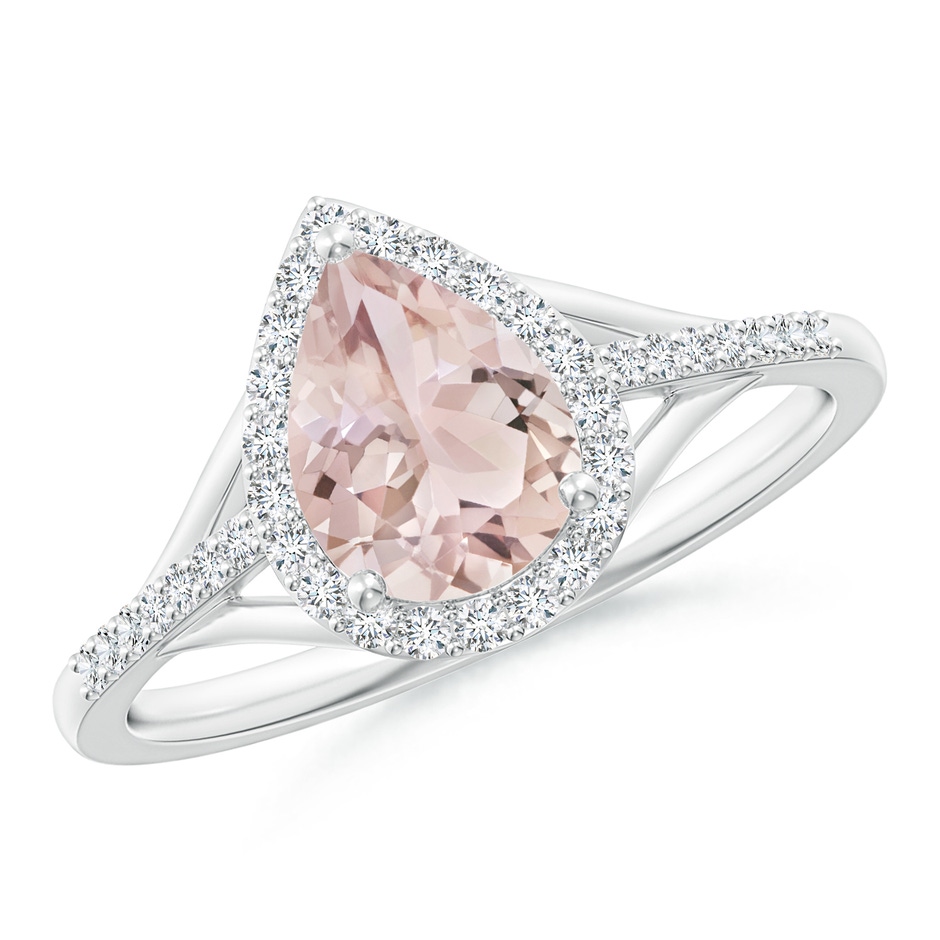 8x6mm A Pear-Shaped Morganite Ring with Diamond Halo in White Gold 