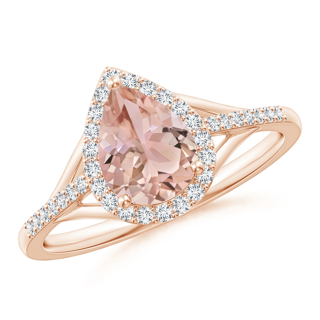 8x6mm AAA Pear-Shaped Morganite Ring with Diamond Halo in Rose Gold