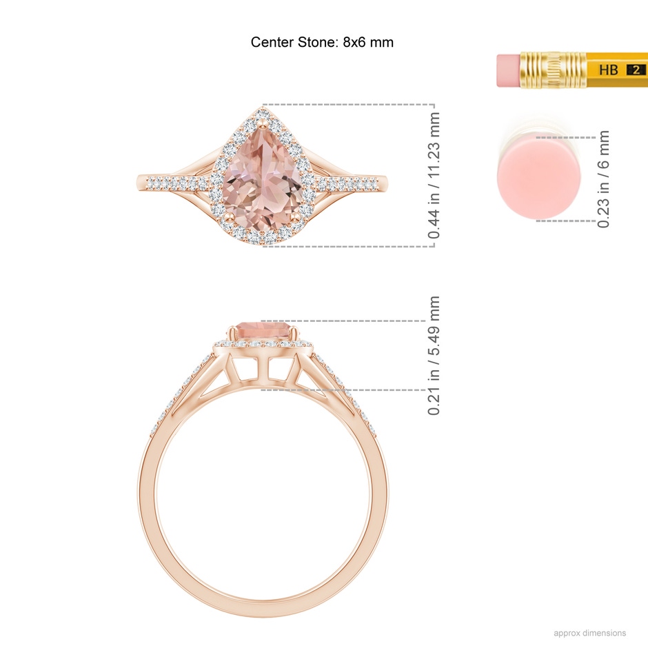 8x6mm AAA Pear-Shaped Morganite Ring with Diamond Halo in Rose Gold ruler