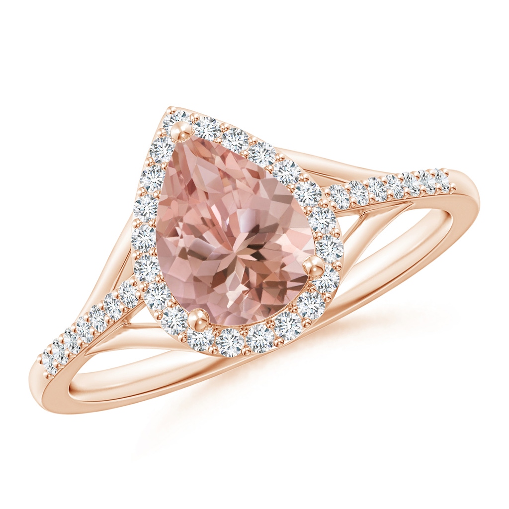 8x6mm AAAA Pear-Shaped Morganite Ring with Diamond Halo in Rose Gold