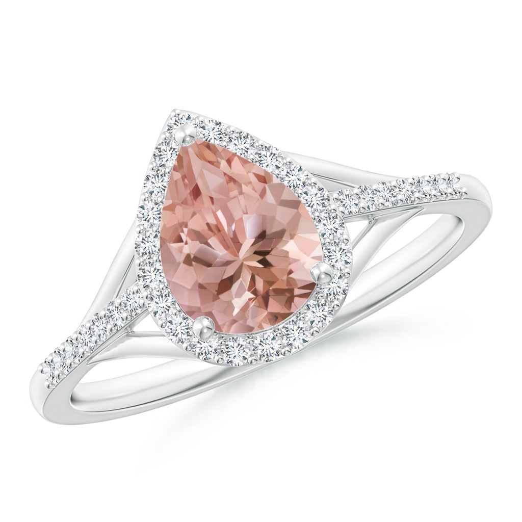 8x6mm AAAA Pear-Shaped Morganite Ring with Diamond Halo in White Gold