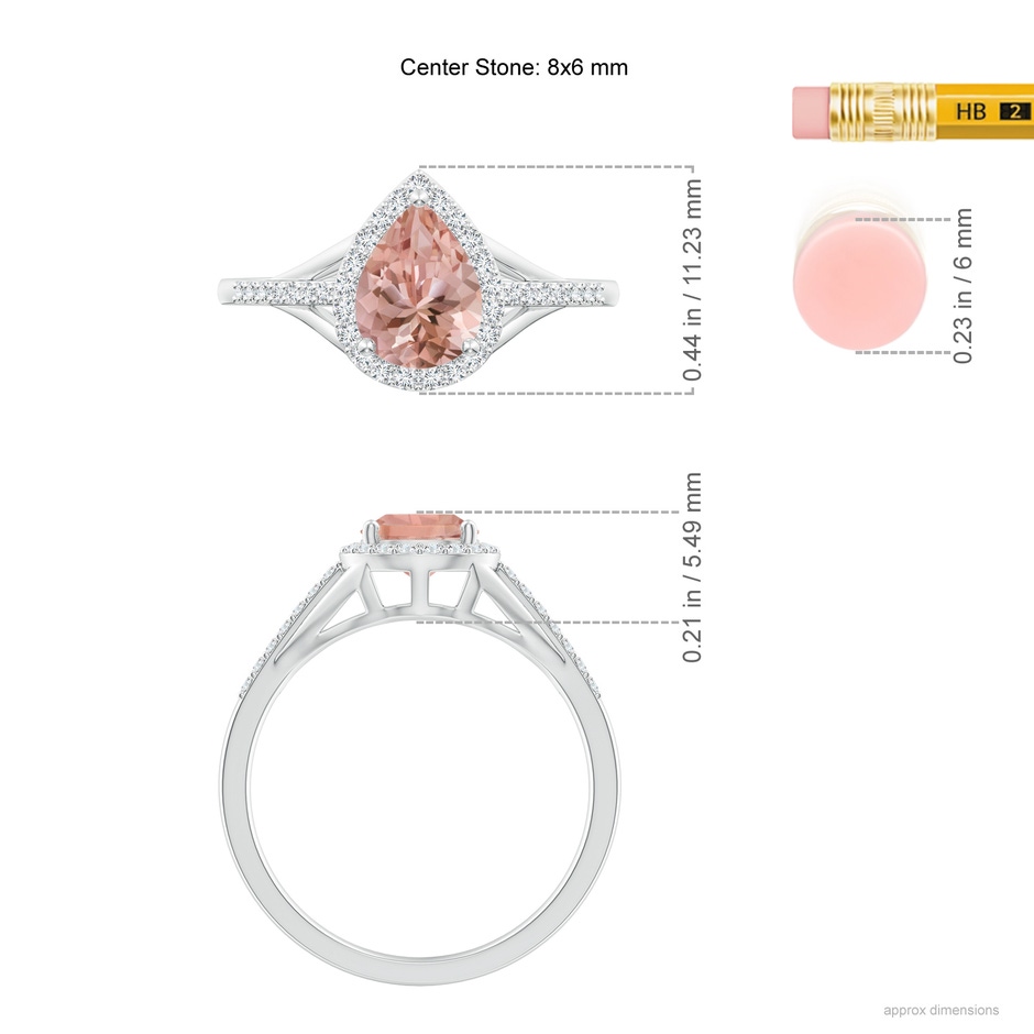 8x6mm AAAA Pear-Shaped Morganite Ring with Diamond Halo in White Gold ruler