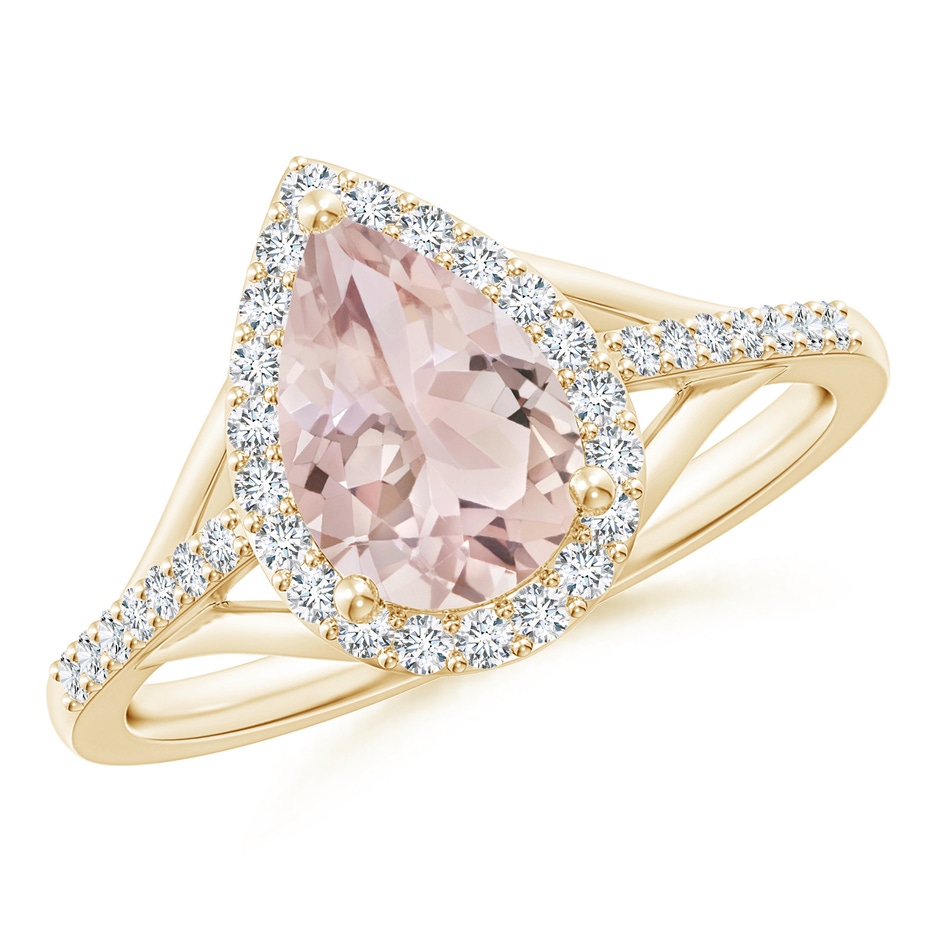 9x6mm A Pear-Shaped Morganite Ring with Diamond Halo in Yellow Gold 