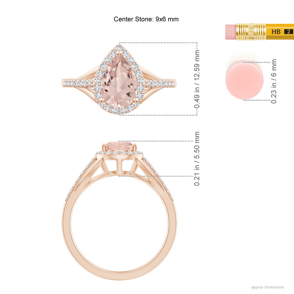 9x6mm AA Pear-Shaped Morganite Ring with Diamond Halo in Rose Gold ruler
