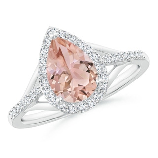9x6mm AAA Pear-Shaped Morganite Ring with Diamond Halo in White Gold
