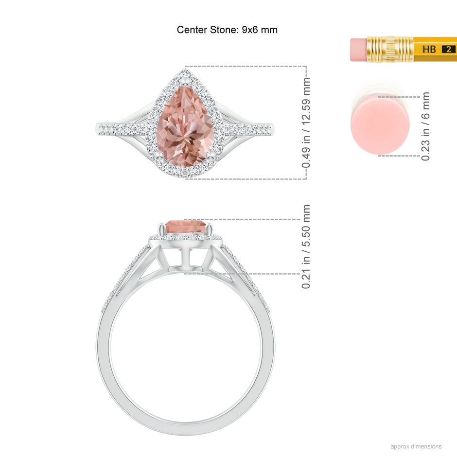 9x6mm AAAA Pear-Shaped Morganite Ring with Diamond Halo in P950 Platinum ruler