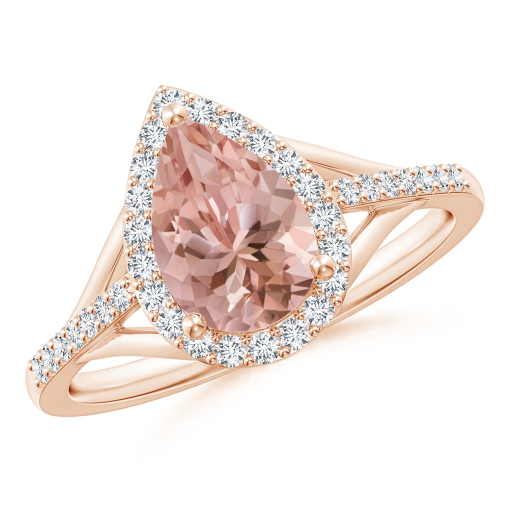 9x6mm AAAA Pear-Shaped Morganite Ring with Diamond Halo in Rose Gold