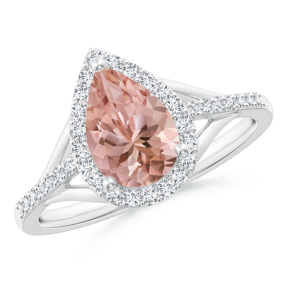 9x6mm AAAA Pear-Shaped Morganite Ring with Diamond Halo in White Gold 