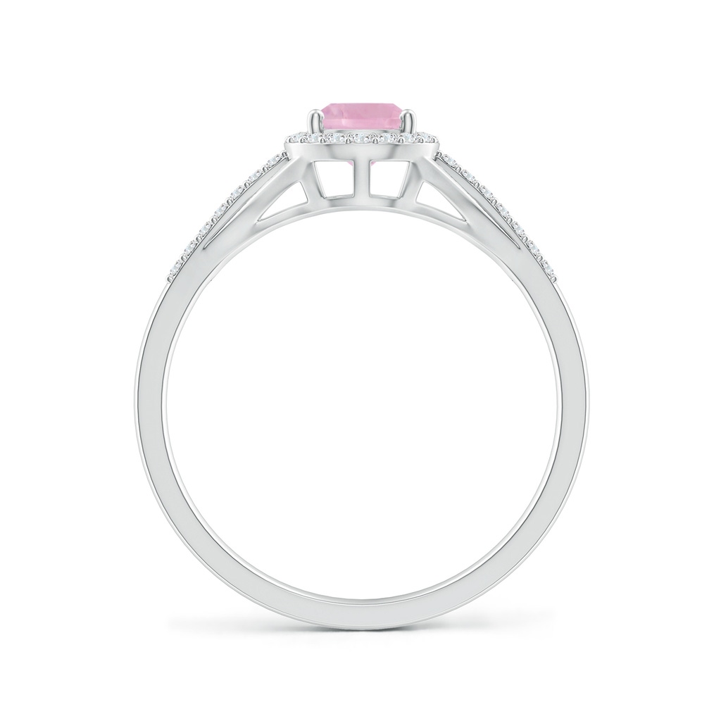 7x5mm AAAA Pear-Shaped Rose Quartz Ring with Diamond Halo in P950 Platinum Side-1