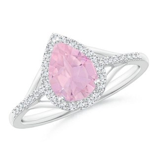 8x6mm AAAA Pear-Shaped Rose Quartz Ring with Diamond Halo in P950 Platinum