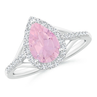 9x6mm AAAA Pear-Shaped Rose Quartz Ring with Diamond Halo in P950 Platinum