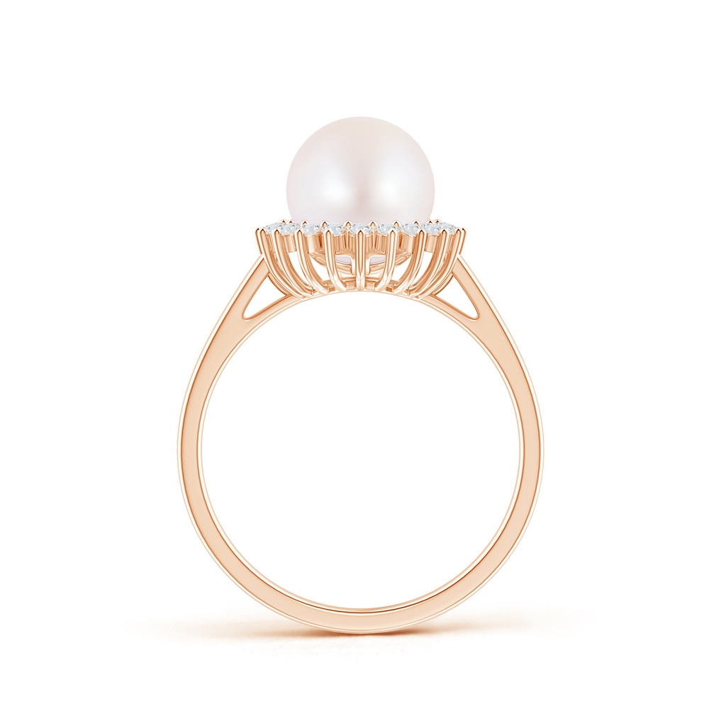 8mm AA Japanese Akoya Pearl Ring with Floral Halo in Rose Gold Product Image