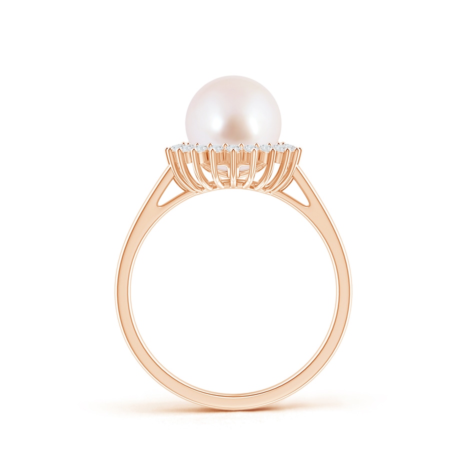 8mm AAA Japanese Akoya Pearl Ring with Floral Halo in Rose Gold product image