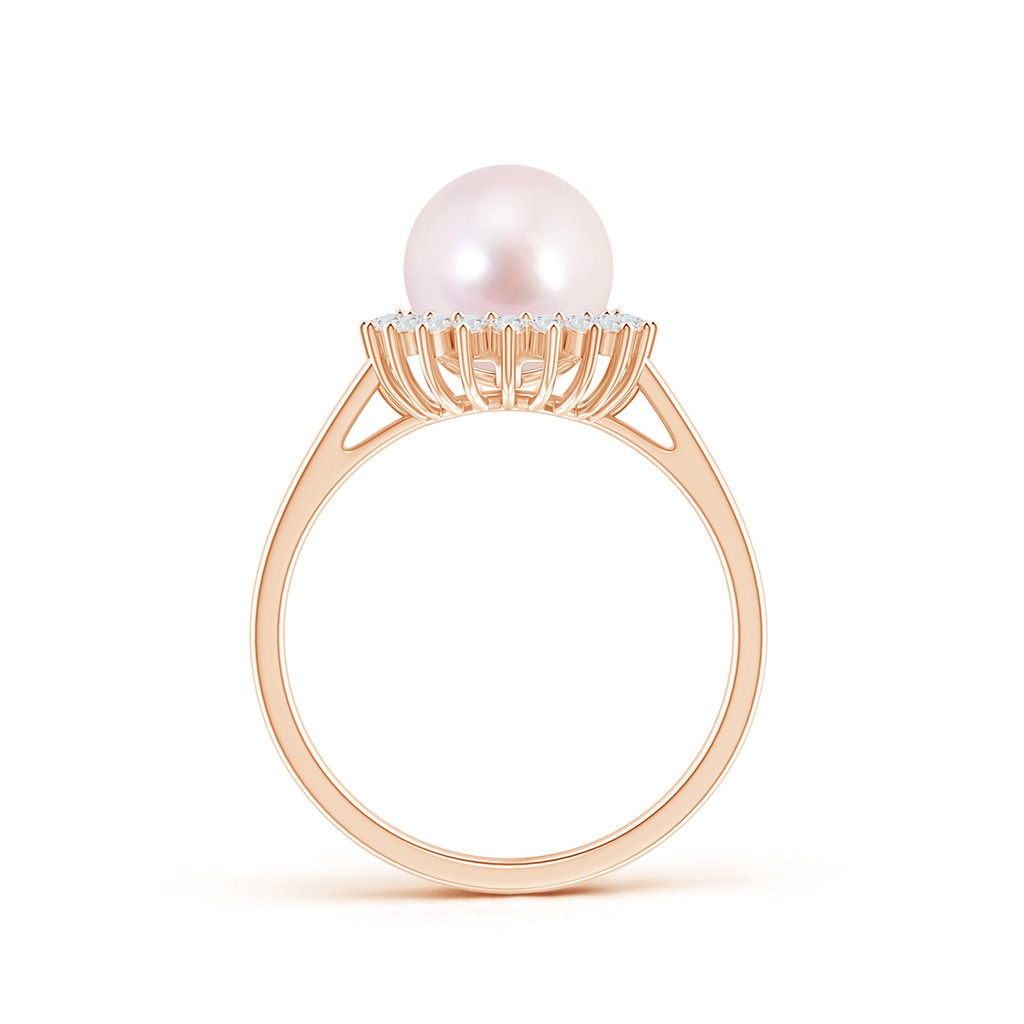 8mm AAAA Japanese Akoya Pearl Ring with Floral Halo in Rose Gold Product Image