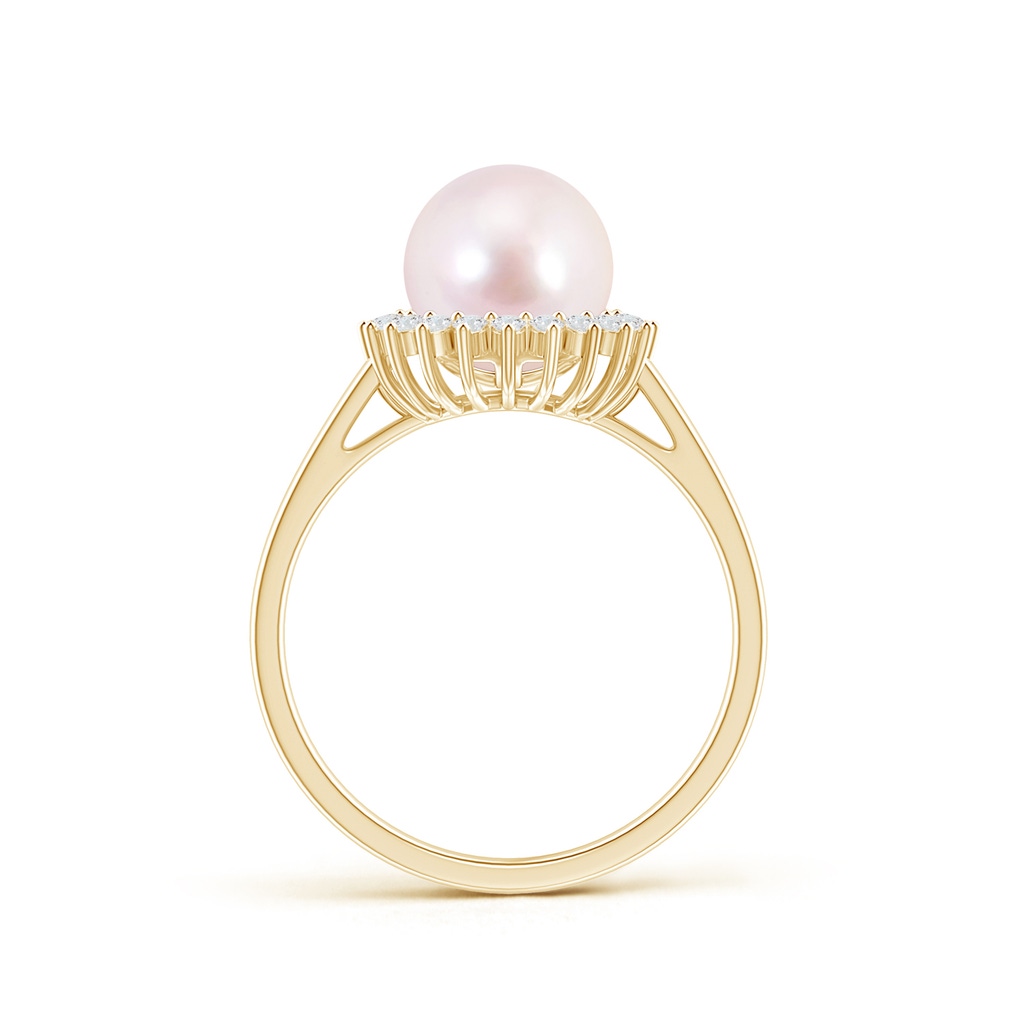 8mm AAAA Japanese Akoya Pearl Ring with Floral Halo in Yellow Gold Product Image