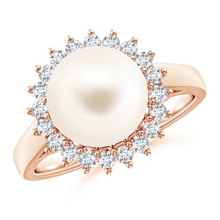 10mm AAA Freshwater Pearl Ring with Floral Halo in Rose Gold