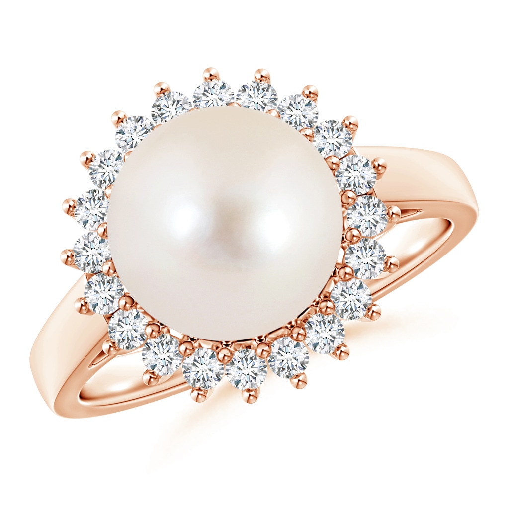10mm AAAA Freshwater Pearl Ring with Floral Halo in Rose Gold
