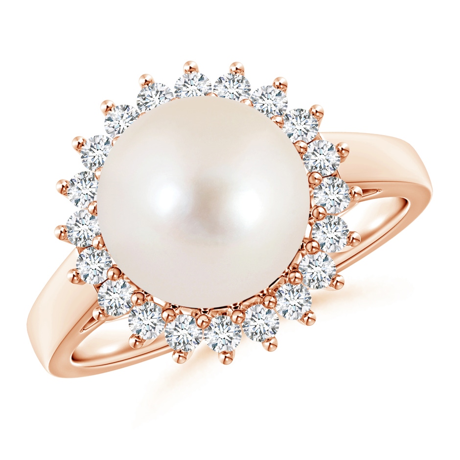 10mm AAAA Freshwater Pearl Ring with Floral Halo in Rose Gold 