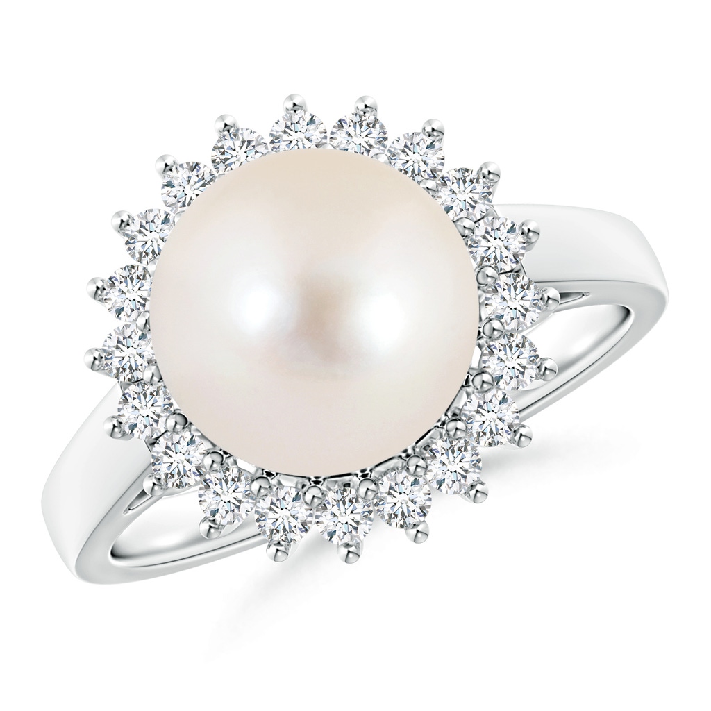 10mm AAAA Freshwater Pearl Ring with Floral Halo in S999 Silver