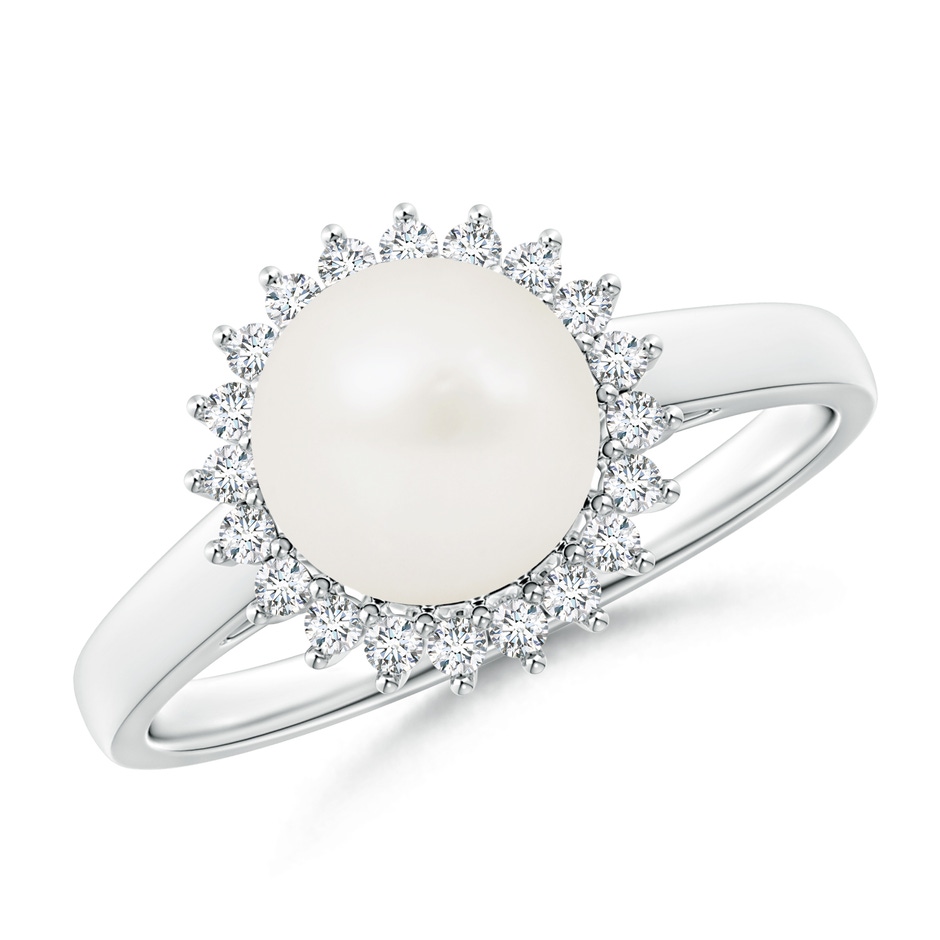 8mm A Freshwater Pearl Ring with Floral Halo in S999 Silver 