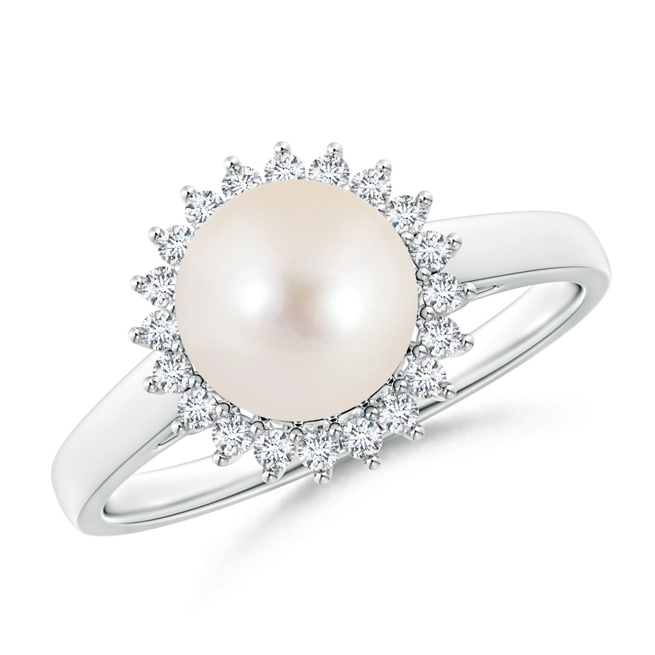 8mm AAAA Freshwater Pearl Ring with Floral Halo in S999 Silver 